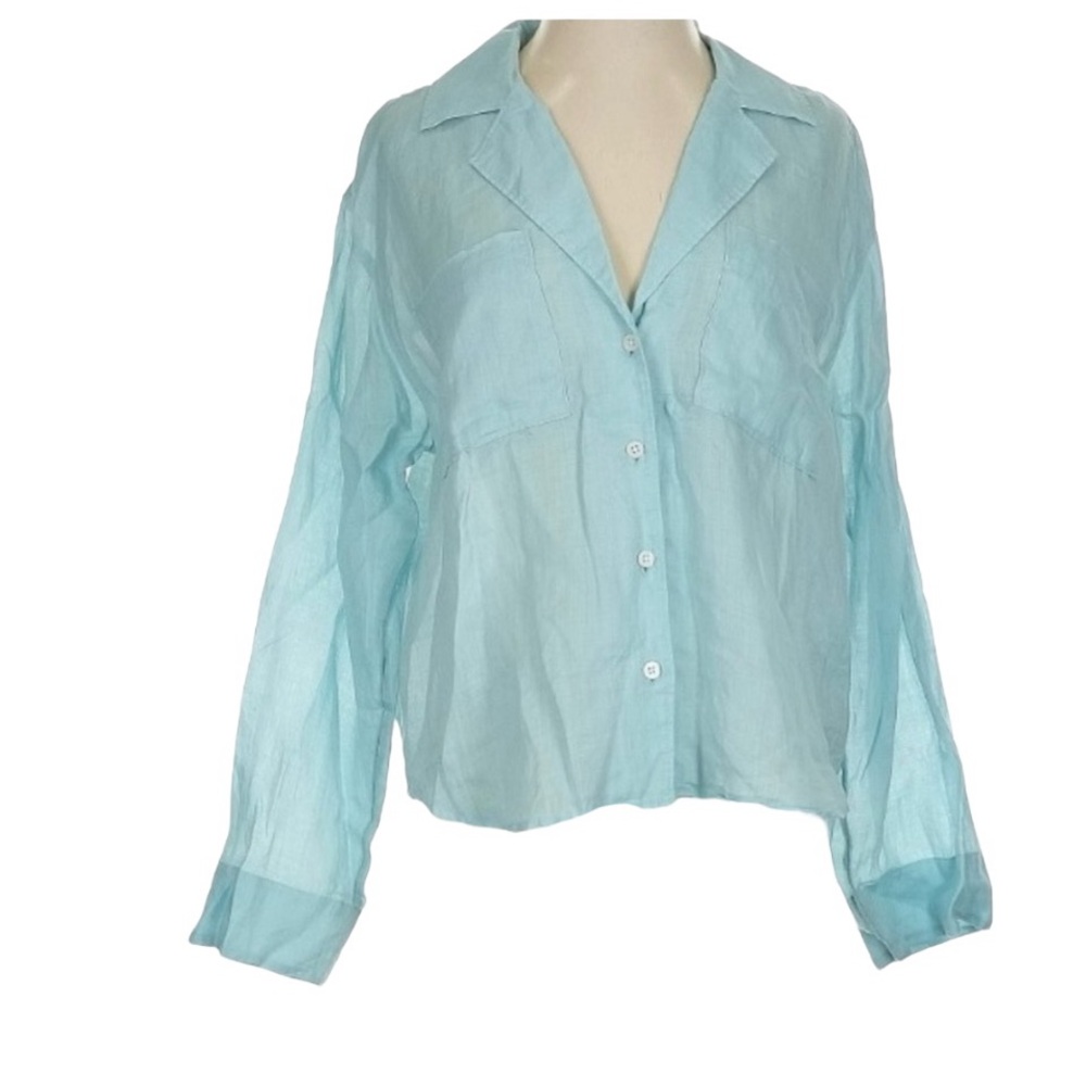 Madewell Aqua Linen Button-Up Shirt – Size S